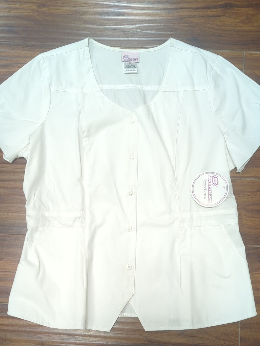 Skechers Women's Cream Button Down Scrub Top 25731 White